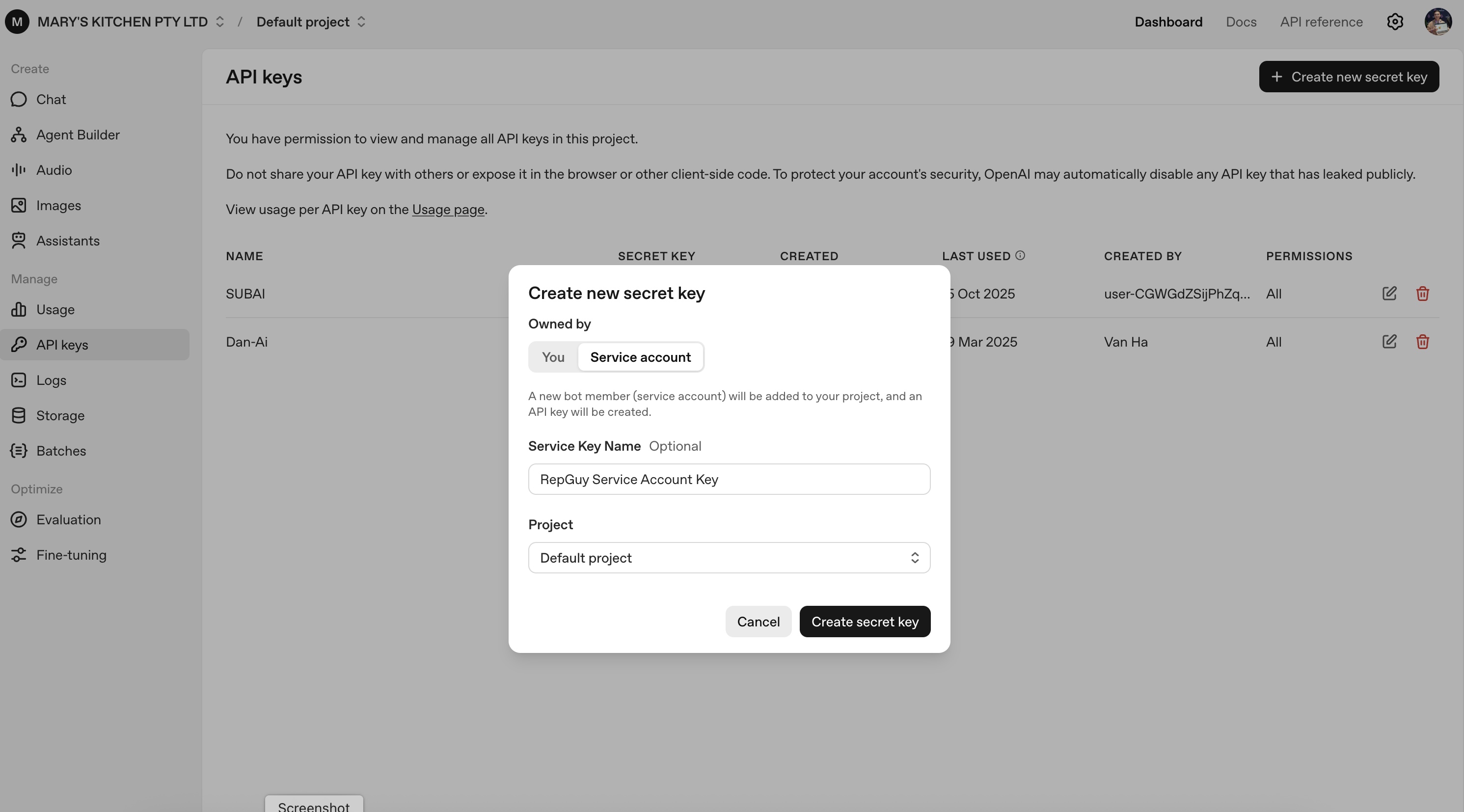API key example